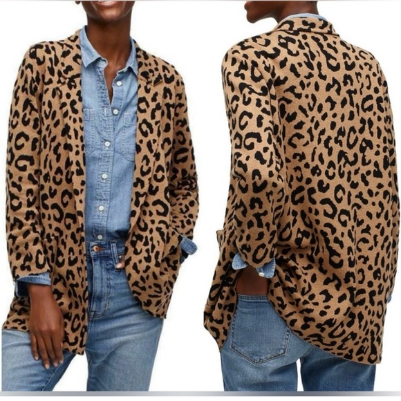 J. Crew Sophie Open-Front Sweater Blazer, Leopard, Women’s size Small - Picture 1 of 7